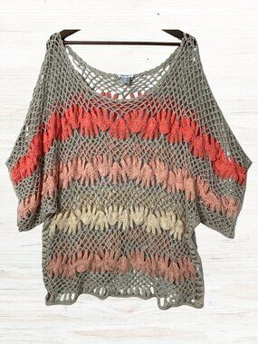 Venus Top Womens 3X Crochet Open Knit Dolman Sleeve Boho Plus Size Cover Up